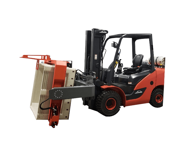 Clerf Forward Bin Dumper on Linde Forklift